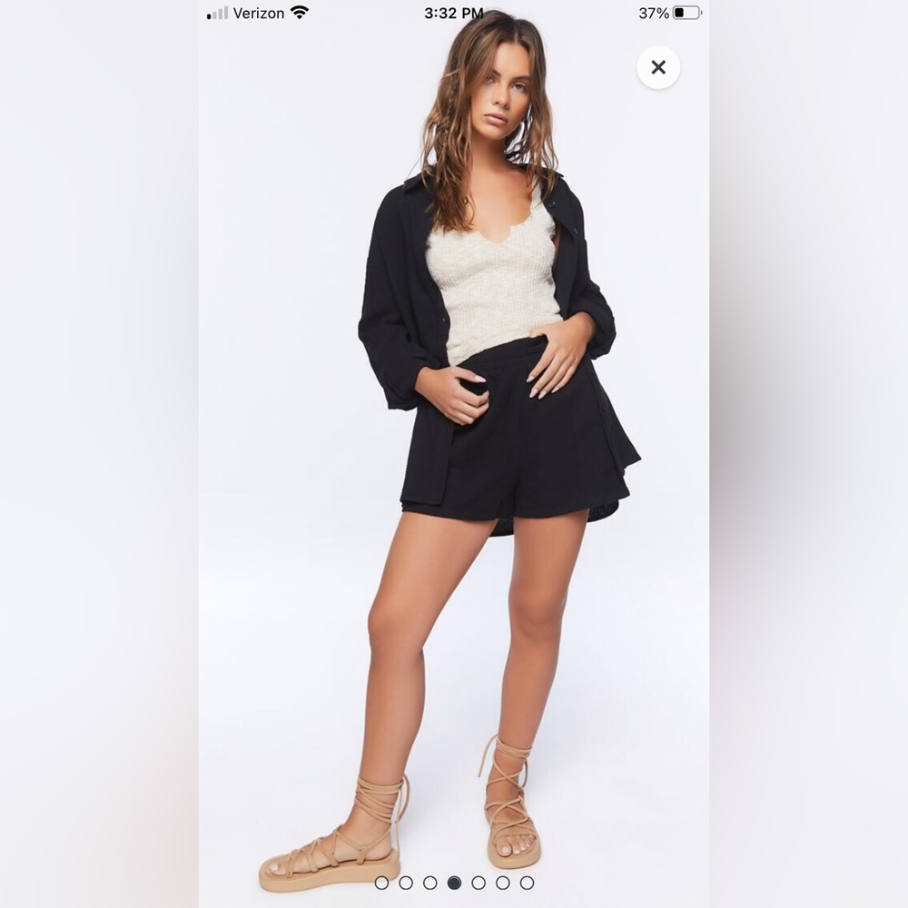 Cotton poplin shirt and short set. Selling in black